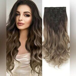 22 Inch Balayage Brown & Blonde Clip in Curly Hair Extensions - human hair blend